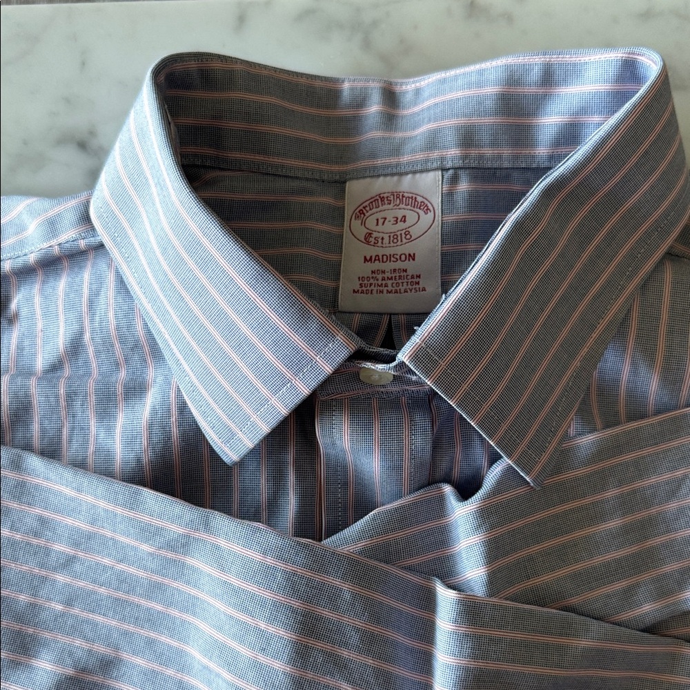 Brooks Brothers | Blue and Red Striped Dress Shirt (17-34)